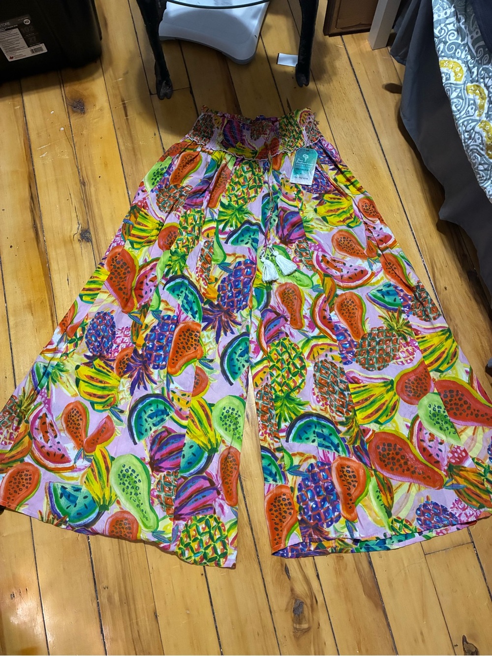 True Destinations Vibrant Multi-Color Wide Leg Palazzo Flowing Beach Pants NWT